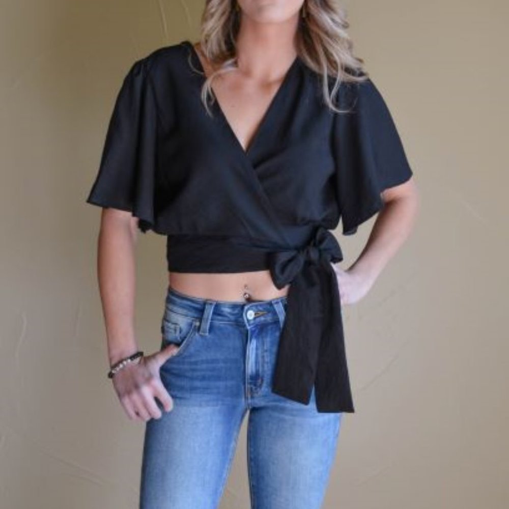 Mila Wrap Cropped Tie Blouse - Picture 2 of 6